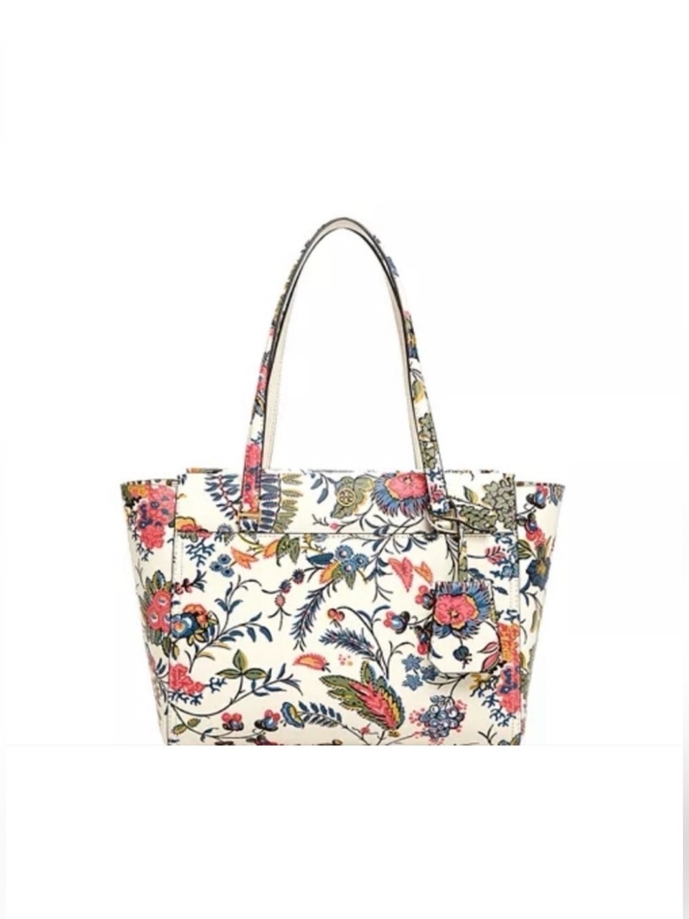 Tory Burch Parker Small Floral Tote Bag Cream Multicolor Leather EUC *Rare Print - Picture 4 of 9